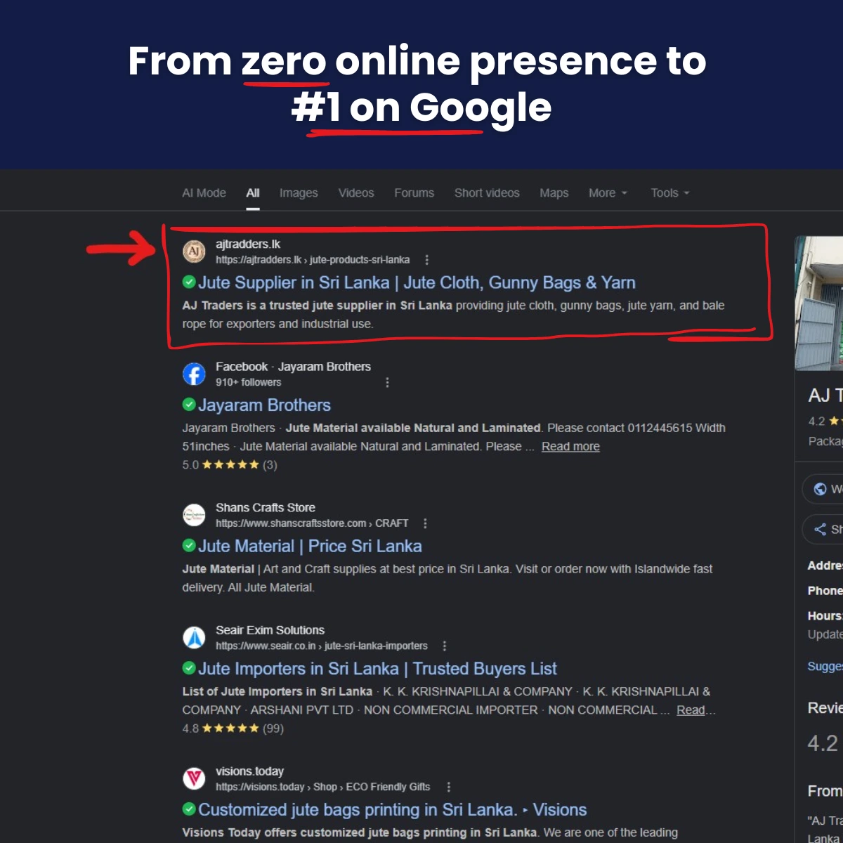 AJ Tradders SEO Ranking